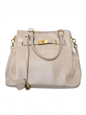 Taupe Satchel Gold Lock Pebbled Bag Italy